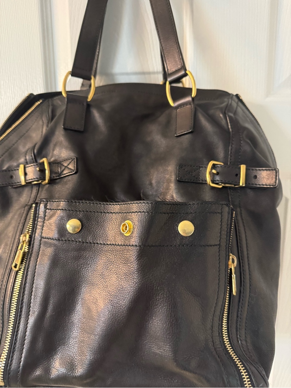Yves Saint Laurent Black Leather Tote with Gold Hardware - Picture 2 of 9